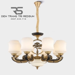 Đèn Chùm Phòng Khách Hiện Đại Phong Cách Indochine Chao Thuỷ Tinh N8092
