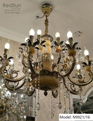 Đèn chùm tay nến thả hạt pha lê N9921/16