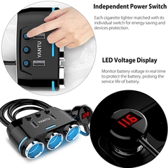 Bộ Chuyển Đổi YANTU 3 Ổ Cắm Với Màn Hình LED Hiển Thị Điện Áp Kép