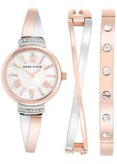 Set Đồng hồ đeo tay và vòng tay cho nữ Anne Klein Women's Swarovski Crystal Accented Rose Gold