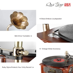 Loa kèn LuguLake Bluetooth Belt-Drive Record Player Turntable, Vintage Phonograph Gramophone