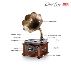 Loa kèn LuguLake Bluetooth Belt-Drive Record Player Turntable, Vintage Phonograph Gramophone