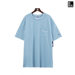 Champion LIFE, Embroidered Script Logo Tipped Collar Pocket T-Shirt - Amazing Aqua