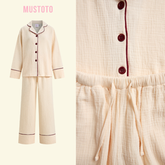 MB90 | Bộ Mặc Nhà Pijama Muslin Crepe 100% Cotton Tay Dài Quần Dài Thu Đông