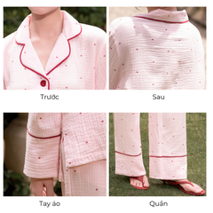MB90 | Bộ Mặc Nhà Pijama Muslin Crepe 100% Cotton Tay Dài Quần Dài Thu Đông