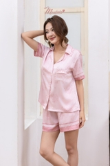 Bộ Pyjama Lụa Ngắn Họa Tiết Hoa Lài Túi Phối Bèo (MB51)