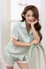 Bộ Pyjama Lụa Ngắn Họa Tiết Hoa Lài Túi Phối Bèo (MB51)