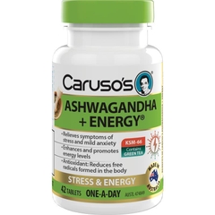 Viên uống giảm căng thẳng và tăng năng lượng Carusos Ashwagandha + Energy
