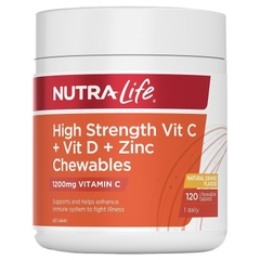 Viên nhai tăng sức đề kháng Nutra-Life High Strength Vitamin C 1200mg + Vitamin D + Zinc Chew