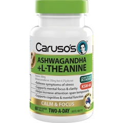 Viên uống hỗ trợ giảm căng thẳng Carusos Ashwagandha + L-Theanine