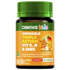 Viên nhai tăng sức đề kháng cho bé Cenovis Kids Chewable Triple Action C D & Zinc