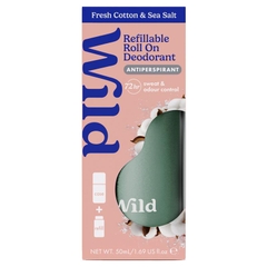 Lăn khử mùi ngăn mồ hôi Wild Deodorant Antiperspirant Roll On Aqua Case Fresh Cotton & Sea Salt