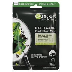 Mặt nạ giấy dưỡng ẩm và thanh lọc da Garnier Pure Charcoal Hyaluronic Acid + Black Algae Sheet Mask