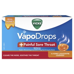 Viên ngậm giảm đau họng Vicks VapoDrops + Painful Sore Throat Honey