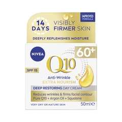 Kem dưỡng ban ngày giảm nếp nhăn Nivea Q10 Anti-Wrinkle Extra Nourish Deep Restoring Day Cream SPF15