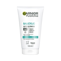 Sữa rửa mặt, tẩy tế bào chết và mặt nạ 3 trong 1 Garnier SkinActive Pure Active 3 in 1 Wash, Scrub & Mask
