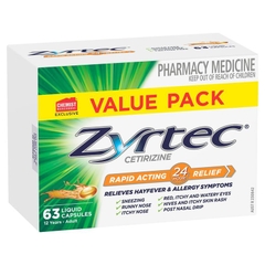 Viên nang mềm giảm dị ứng và viêm mũi dị ứng Zyrtec Rapid Acting Relief Antihistamine Hayfever & Allergy Liquid Capsules