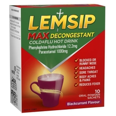 Bột pha uống nóng hỗ trợ giảm cảm cúm và thông mũi Lemsip Max with Decongestant Cold and Flu Hot Drink
