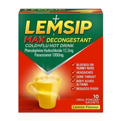 Bột pha uống nóng hỗ trợ giảm cảm cúm và thông mũi Lemsip Max with Decongestant Cold and Flu Hot Drink