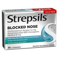 Viên ngậm thông mũi, giảm đau họng Strepsils Plus Blocked Nose Relief Throat Lozenges