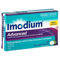 Viên nhai giảm tiêu chảy và đầy hơi Imodium Advanced Diarrhoea Plus Wind Pain Chewable Tablets Mint Flavour