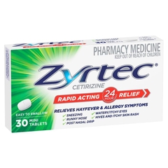 Viên uống giảm dị ứng và viêm mũi dị ứng Zyrtec Rapid Acting Antihistamine Allergy & Hayfever Mini Tablets