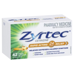 Viên nang mềm giảm dị ứng và viêm mũi dị ứng Zyrtec Rapid Acting Relief Antihistamine Hayfever & Allergy Liquid Capsules