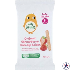 Bánh que ăn dặm cho bé Baby Bellies Organic Strawberry Pick-up Sticks 16g
