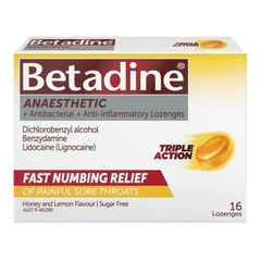 Viên ngậm trị đau họng Betadine Anaesthetic Lozenges Honey & Lemon Sore Throat