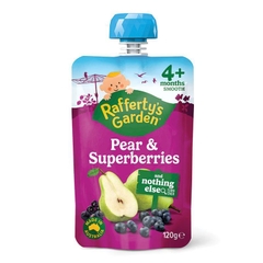 Hoa quả nghiền ăn dặm cho bé Raffertys Garden Pear & Superberries Puree and Nothing Else Baby Food Pouch 4+ Months 120g