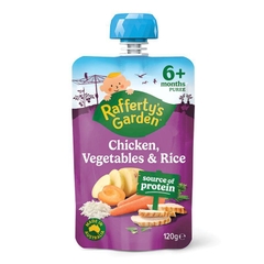 Thức ăn dặm dạng túi Raffertys Garden Chicken Vegetables & Rice Baby Food Protein Pouch 6+ Months