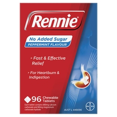 Viên nhai giảm khó tiêu và ợ nóng Rennie No Added Sugar Indigestion and Heartburn Relief