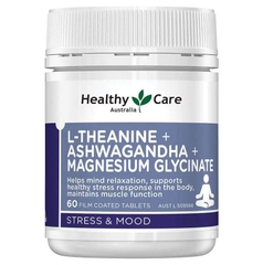 Viên uống giảm Stress & thư giãn Healthy Care L-Theanine + Ashwagandha + Magnesium Glycinate 60 viên