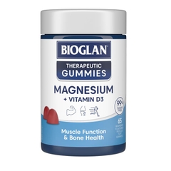 Kẹo dẻo bổ cơ bắp & xương Bioglan Magnesium + Vitamin D3 Therapeutic Gummies 65 viên
