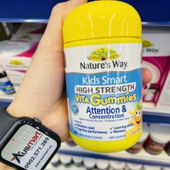 Kẹo tăng cường tập trung & trí nhớ cho bé Natures Way Kids Smart High Strength Vita Gummies Attention & Concentration 40 viên