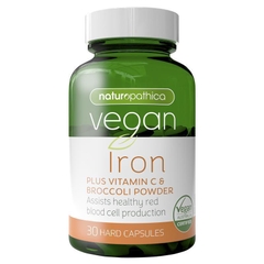 Viên bổ sung sắt thuần chay Naturopathica kèm bột Vitamin C & súp lơ xanh