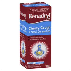 Siro ho và nghẹt mũi không buồn ngủ Benadryl PE Chesty Cough & Nasal Congestion Non-Drowsy Berry 200ml