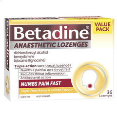 Viên ngậm trị đau họng Betadine Anaesthetic Lozenges Honey & Lemon Sore Throat