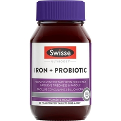 Viên uống bổ sung sắt và men vi sinh Swisse Ultiboost Iron + Probiotic