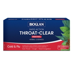 Viên ngậm giảm đau họng vị bạc hà Bioglan Rapid Action Throat Clear Menthol Cold & Flu 20 viên
