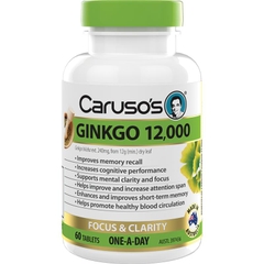Viên uống bổ não & tăng tuần hoàn máu não Caruso's Ginkgo 12,000mg 60 viên