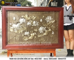 Tranh đồng hoa sen dát bạc 1m55x1m07