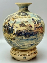 Bình hút lộc H35 vs H45 sơn thủy hữu tình vân mây xanh coban gốm chu đậu vẽ vàng