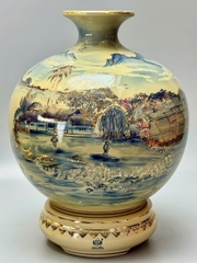 Bình hút tài lộc H35 vs H40 làng quê sơn thủy hữu tình vân mây xanh coban gốm Chu Đậu vẽ vàng 24k