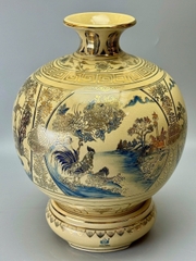 Bình hút tài lộc sơn thủy hữu tình gốm Chu Đậu vẽ vàng