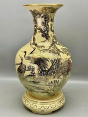 Bình phú quý H65 tùng hạc gốm Chu Đậu vẽ vàng