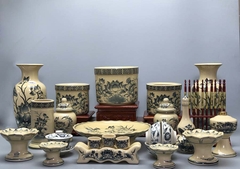 Set 3 Đồ Thờ Họa Tiết Hoa Sen Gốm Chu Đậu Truyền Thống