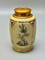 Hộp đựng trà tùng cúc trúc mai gốm Chu Đậu vẽ vàng