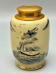 Hũ đựng trà thuận buồm xuôi gió Chu Đậu vẽ vàng