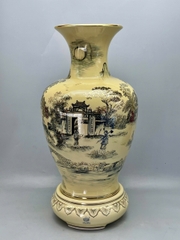 Bình đại phúc cảnh làng quê cao 68cm gốm Chu Đậu vẽ vàng 24k